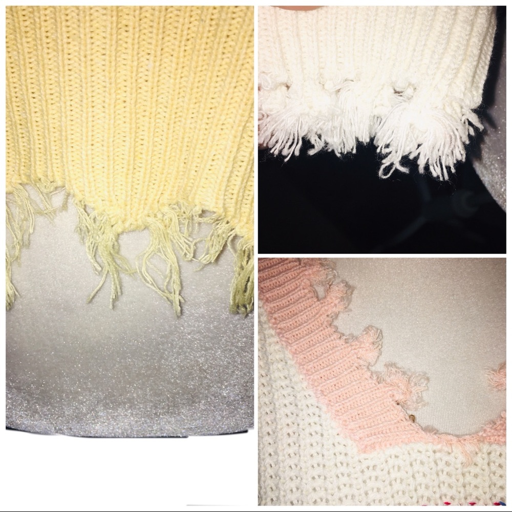 •HP•1 LEFT•Boho Rainbow Fringe Cropped Sweater • - Picture 6 of 7